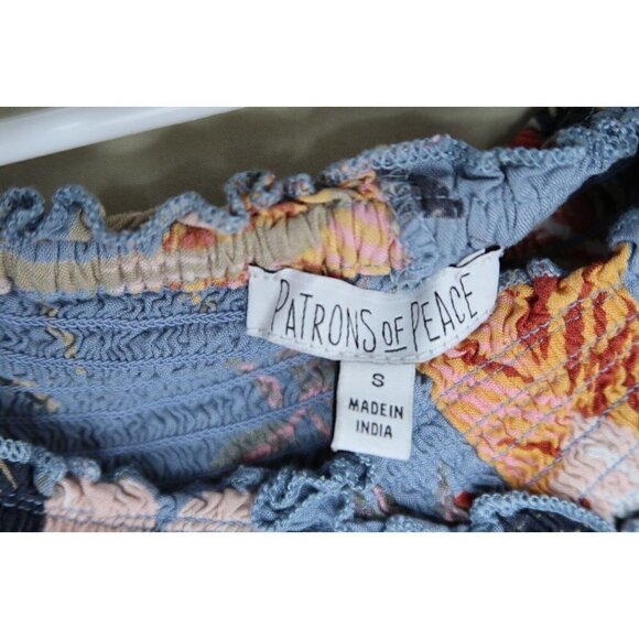 Patrons of Peace Maxi Dress Blue Tropical Floral Smocked Bodice Women's S EUC - Picture 9 of 10